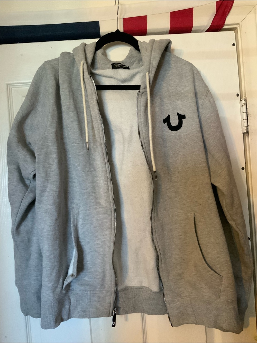 True Religion Gray Hooded Sweatshirt with Label